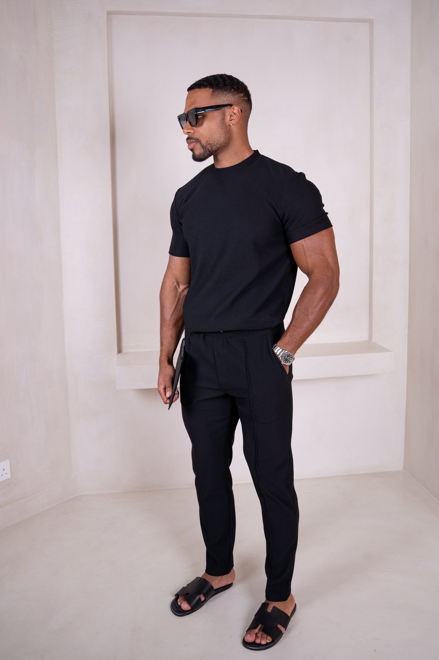 Pleated Slim Fit Trouser - Black