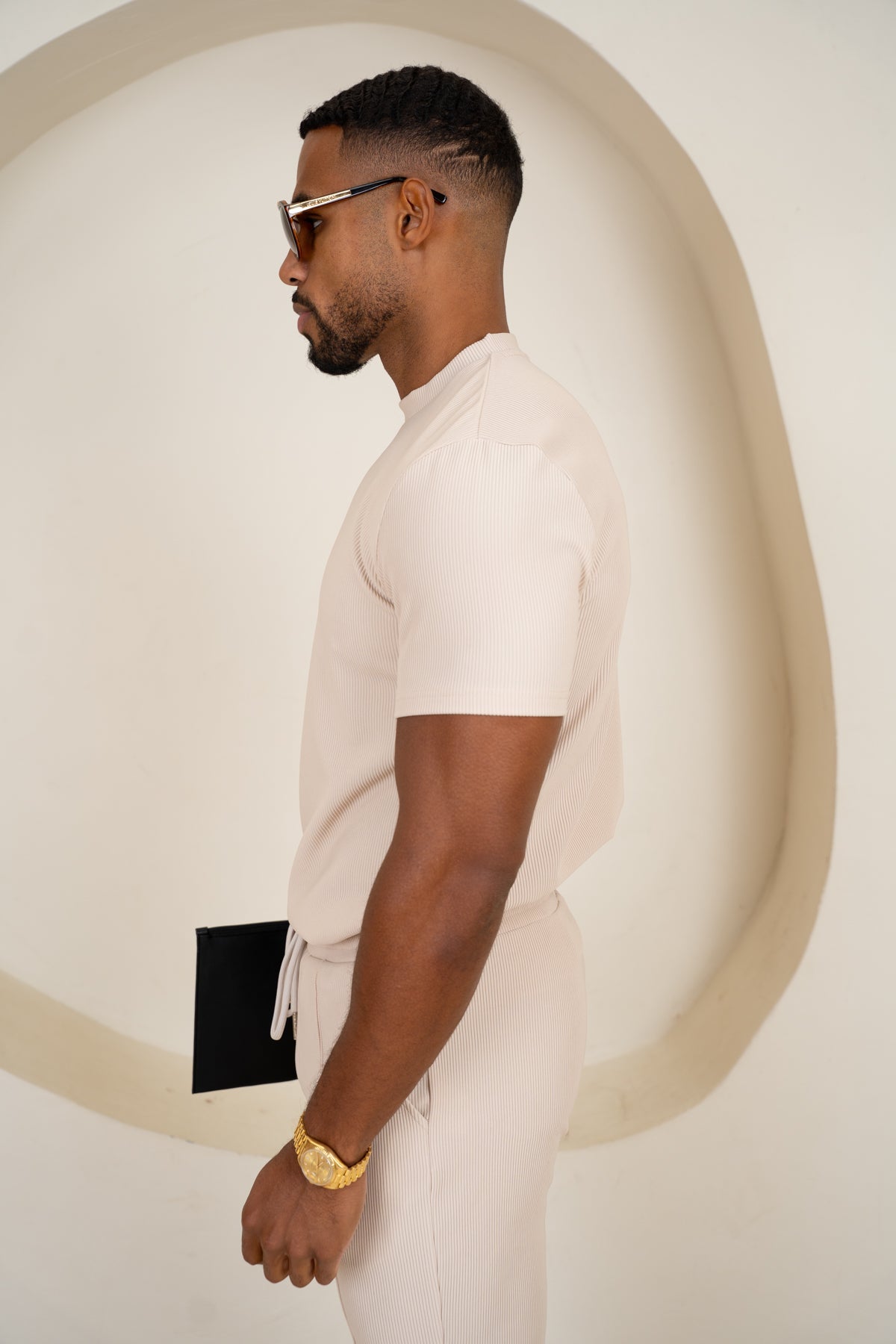 Pleated Slim Fit T-Shirt - Taupe