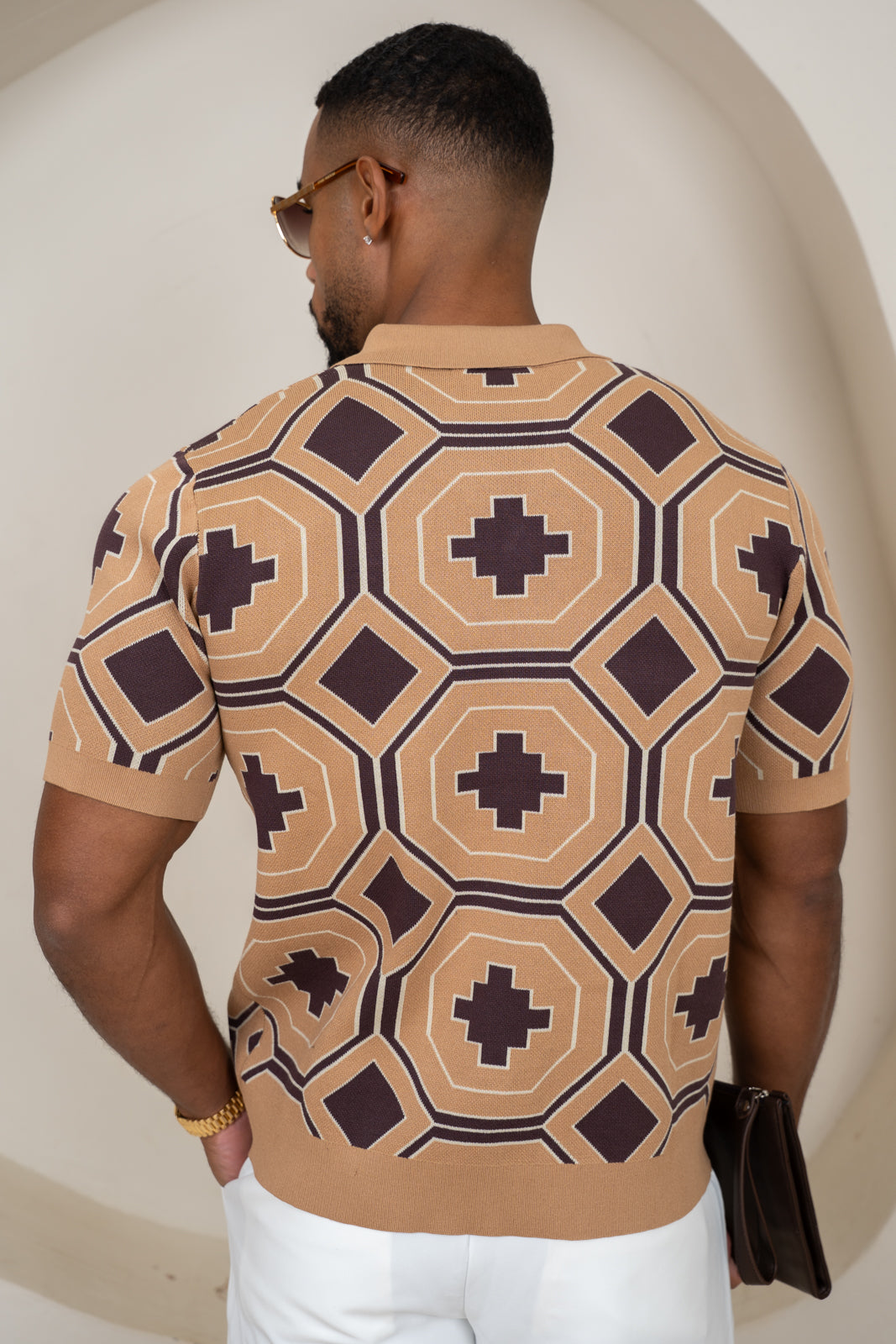 Aztec Button Up Knitted Shirt - Brown