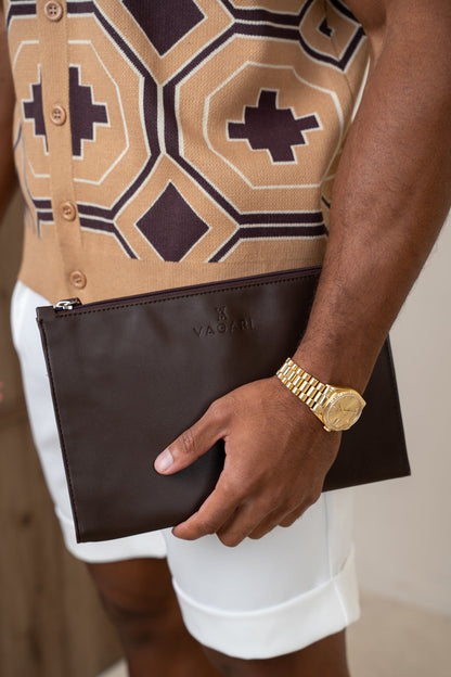 Aztec Button Up Knitted Shirt - Brown