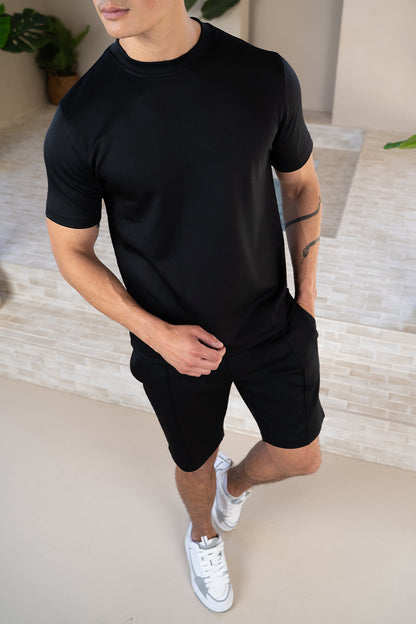 Scuba Slim Fit T-Shirt & Short Set - 5 Colours (Grey, Back, Charcoal, Taupe, Navy) - 5 Pack