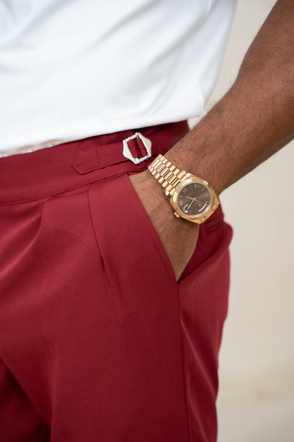 Buckle and Pleat Shorts - Burgundy