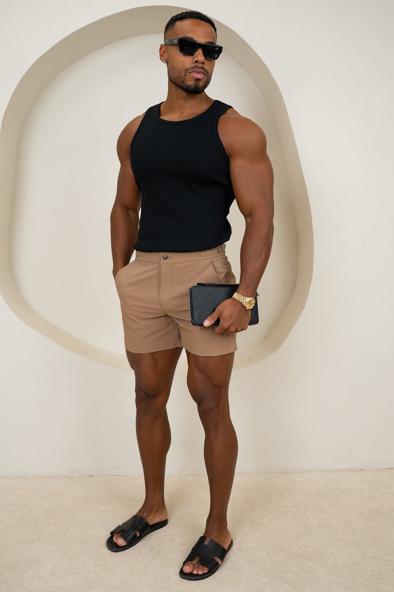 Seersucker Buckle Swim Shorts - Taupe