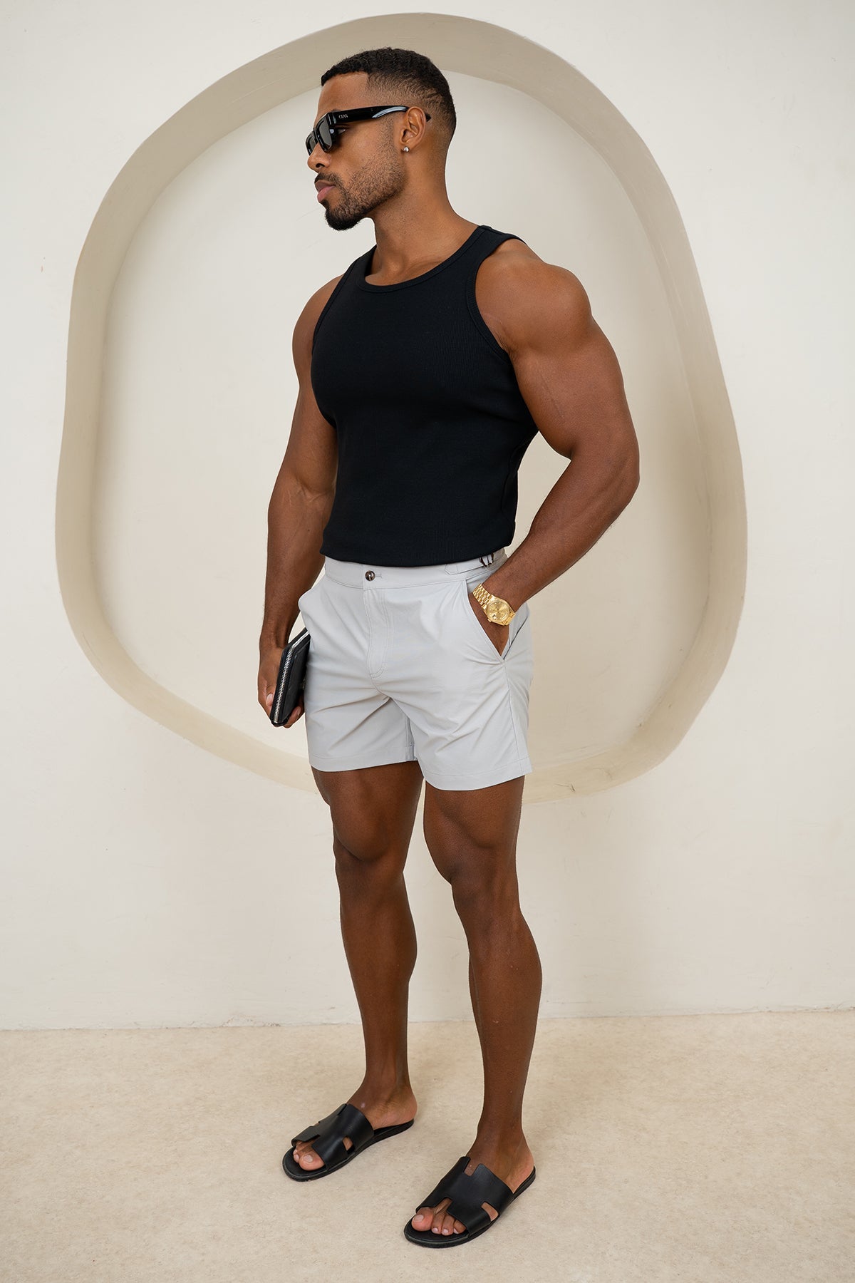 Seersucker Buckle Swim Shorts - Grey