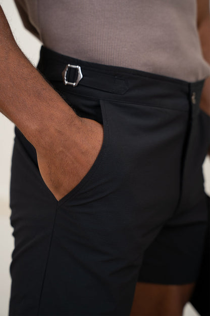 Seersucker Buckle Swim Shorts - Black