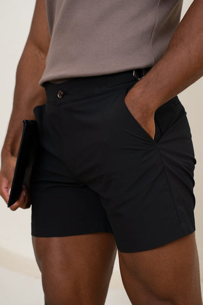 Seersucker Buckle Swim Shorts - Black
