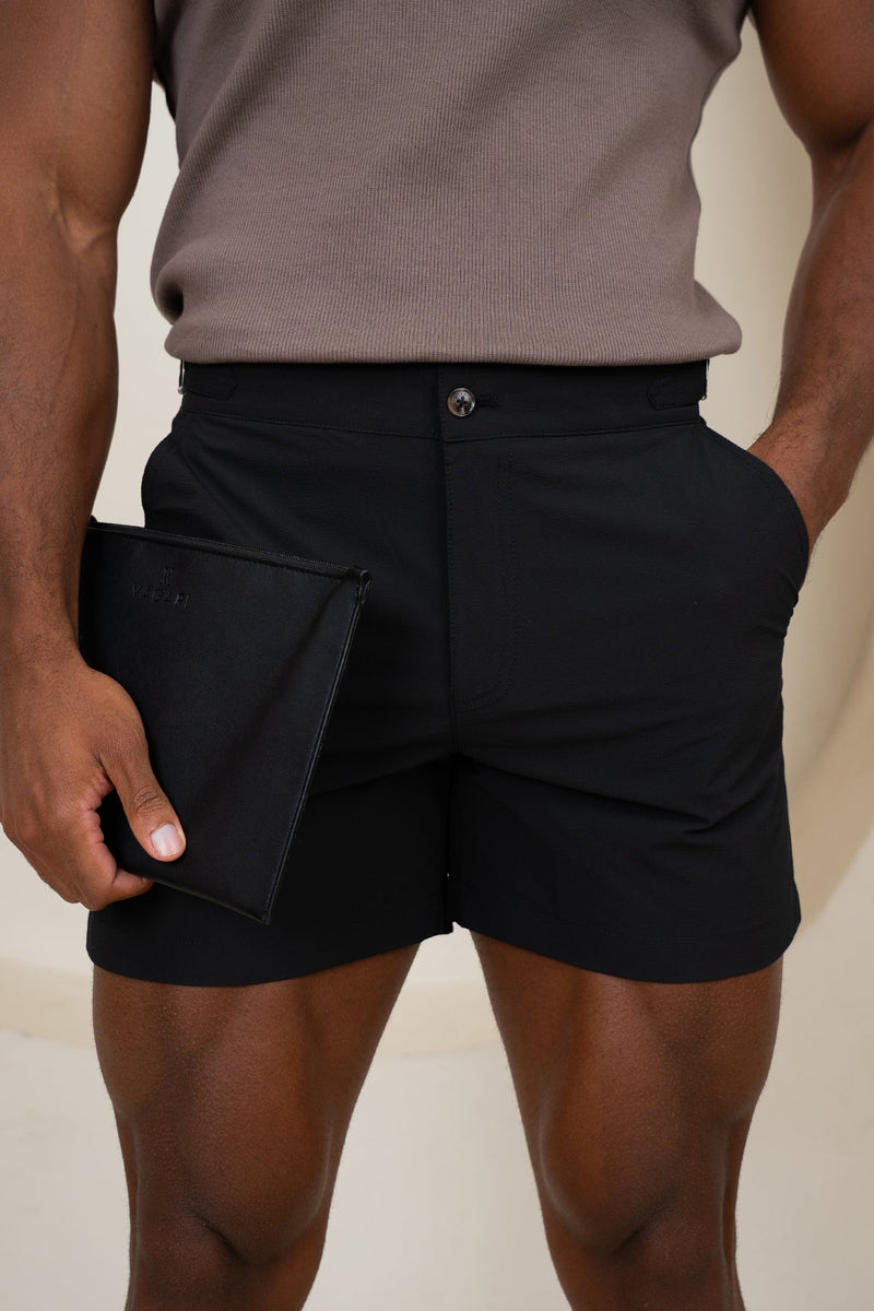 Seersucker Buckle Swim Shorts - Black