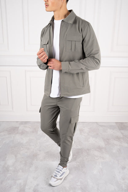 Premium Cargo Utility Jacket - Taupe