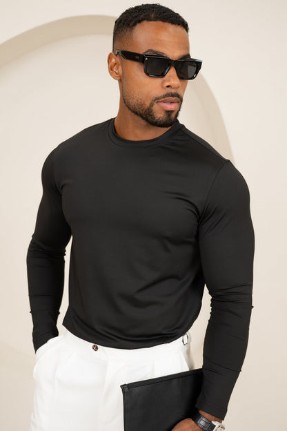 Mercerised Luxe Long Sleeve T-Shirt - Black