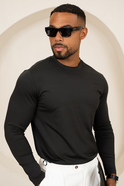 Mercerised Luxe Long Sleeve T-Shirt - Black