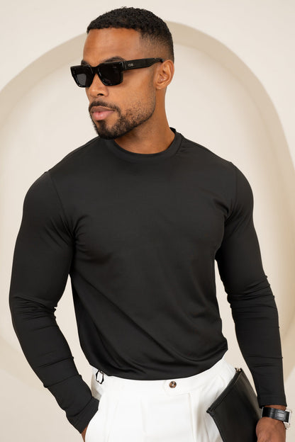 Mercerised Luxe Long Sleeve T-Shirt - Black