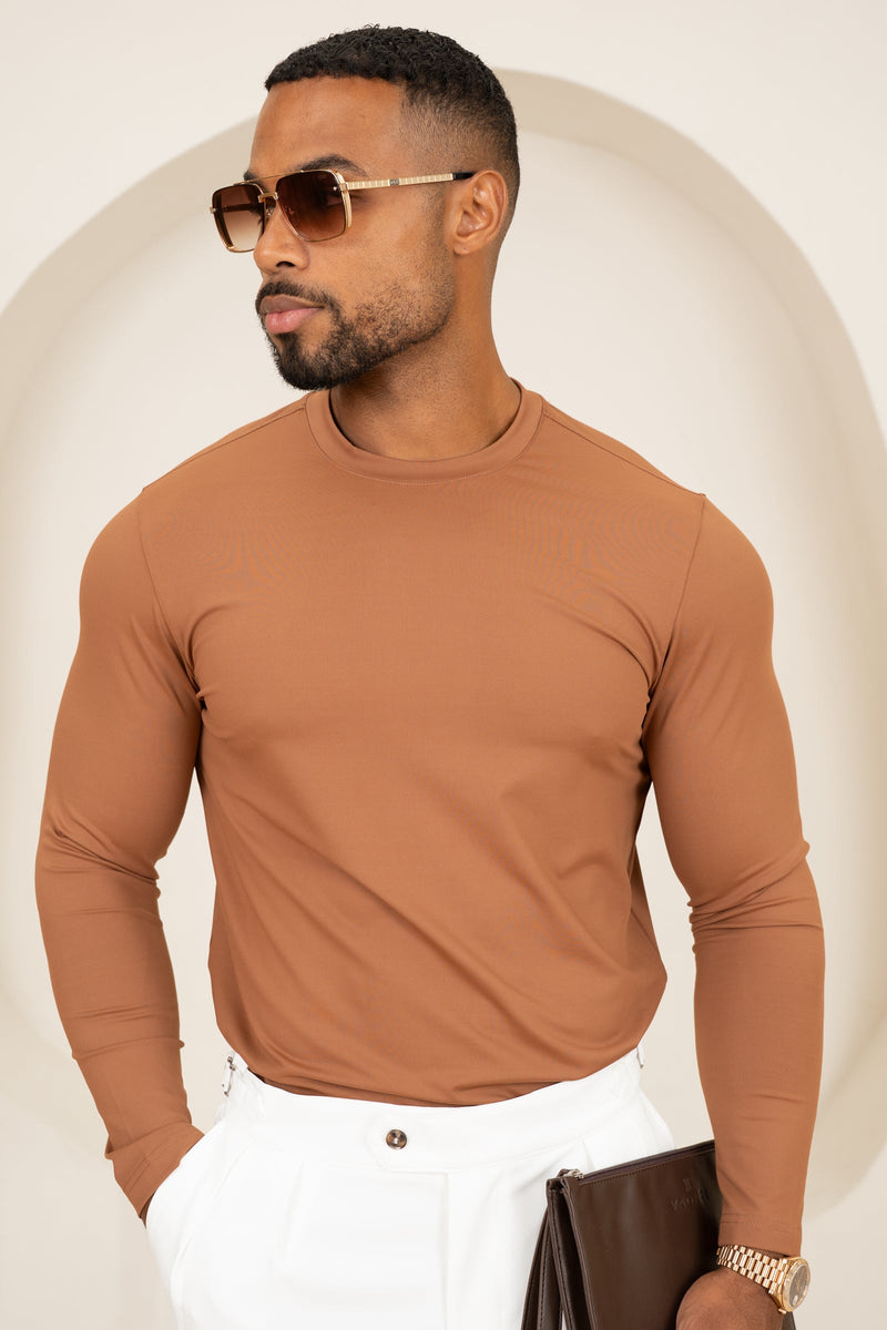 Mercerised Luxe Long Sleeve T-Shirt - Mocha