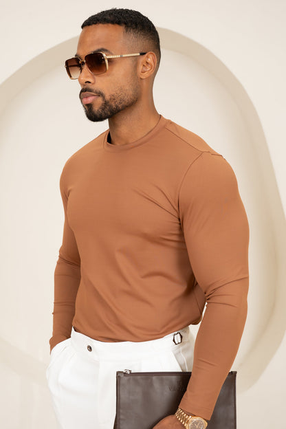 Mercerised Luxe Long Sleeve T-Shirt - Mocha