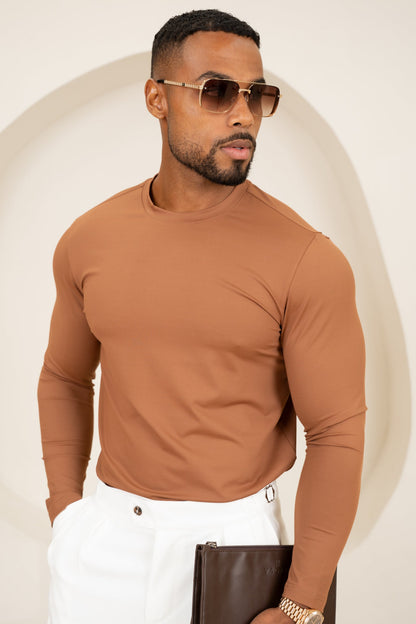 Mercerised Luxe Long Sleeve T-Shirt - Mocha