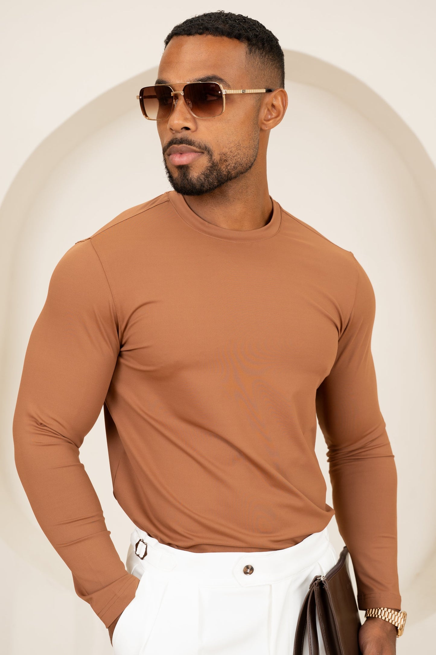 Mercerised Luxe Long Sleeve T-Shirt - Mocha