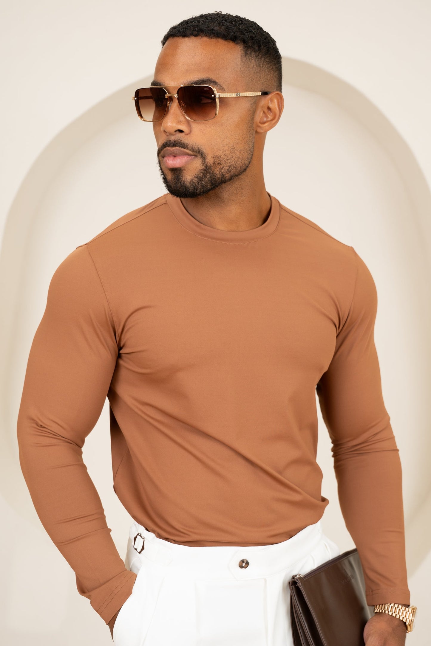 Mercerised Luxe Long Sleeve T-Shirt - Mocha
