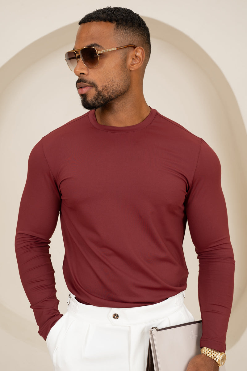 Mercerised Luxe Long Sleeve T-Shirt - Burgundy