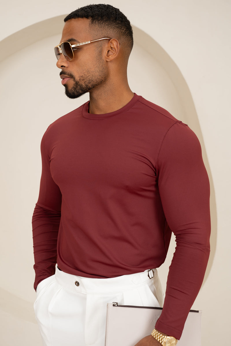 Mercerised Luxe Long Sleeve T-Shirt - Burgundy