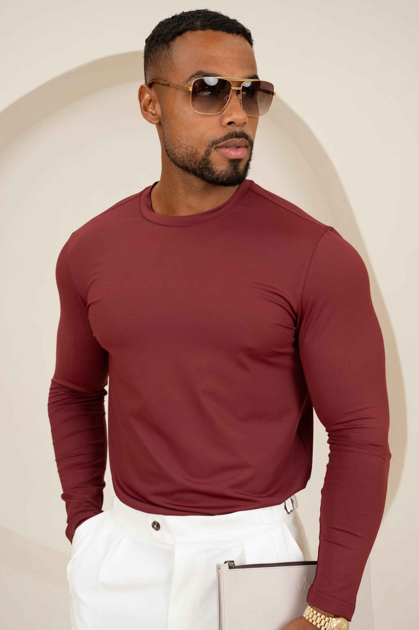 Mercerised Luxe Long Sleeve T-Shirt - Burgundy