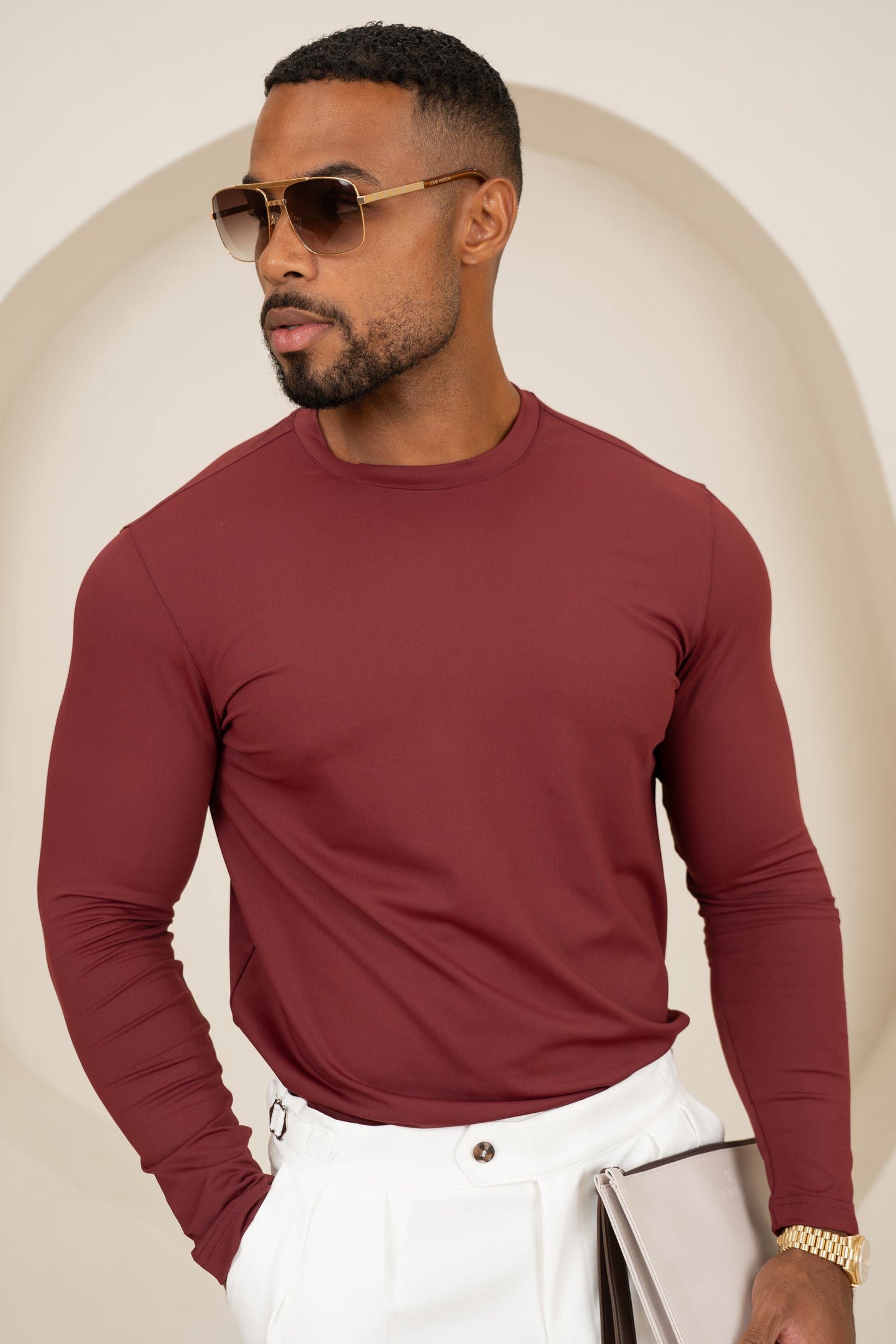 Mercerised Luxe Long Sleeve T-Shirt - Burgundy