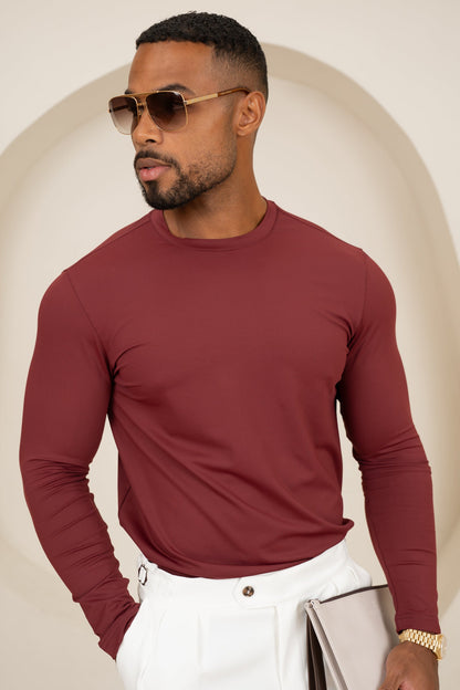 Mercerised Luxe Long Sleeve T-Shirt - Burgundy