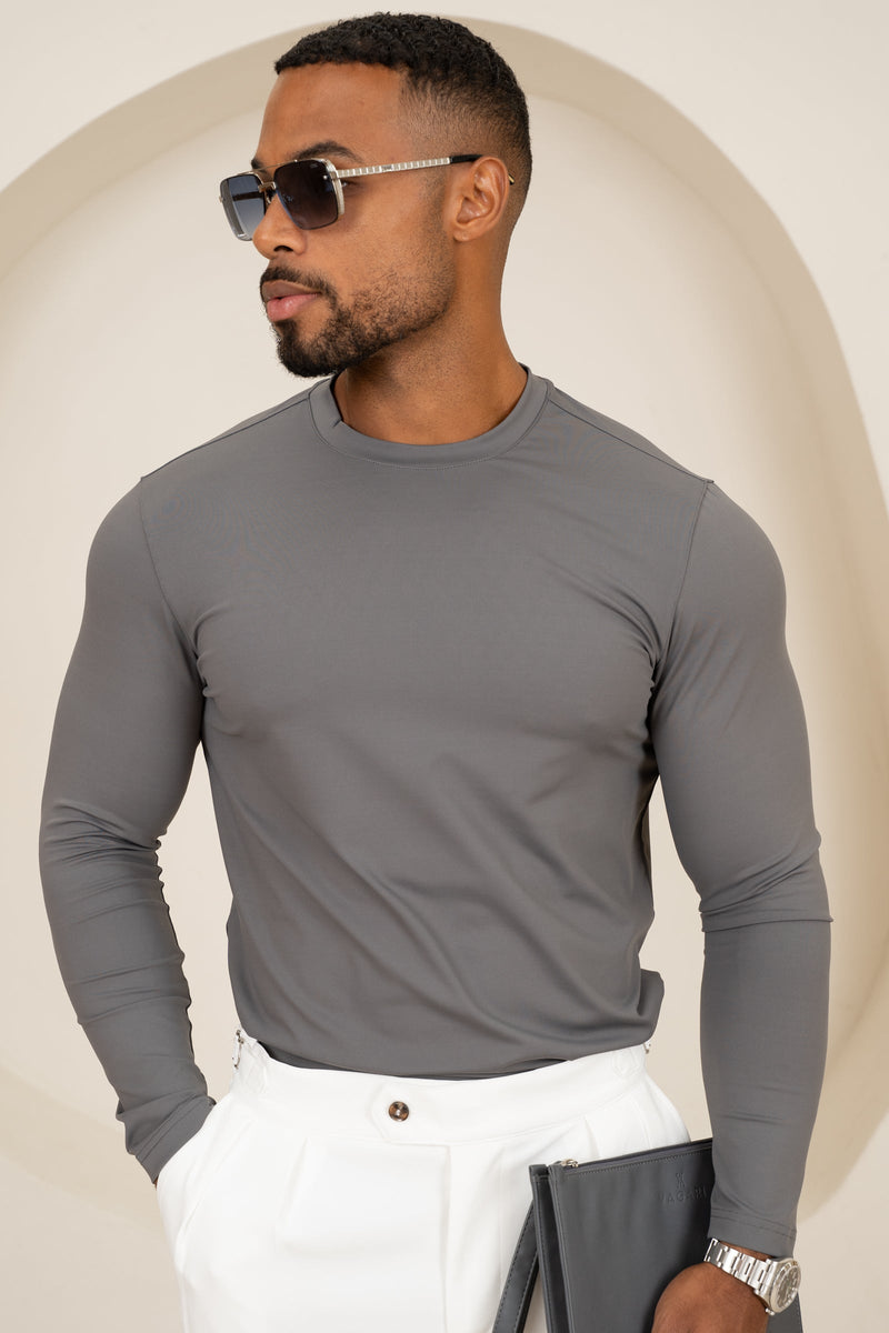 Mercerised Luxe Long Sleeve T-Shirt - Charcoal