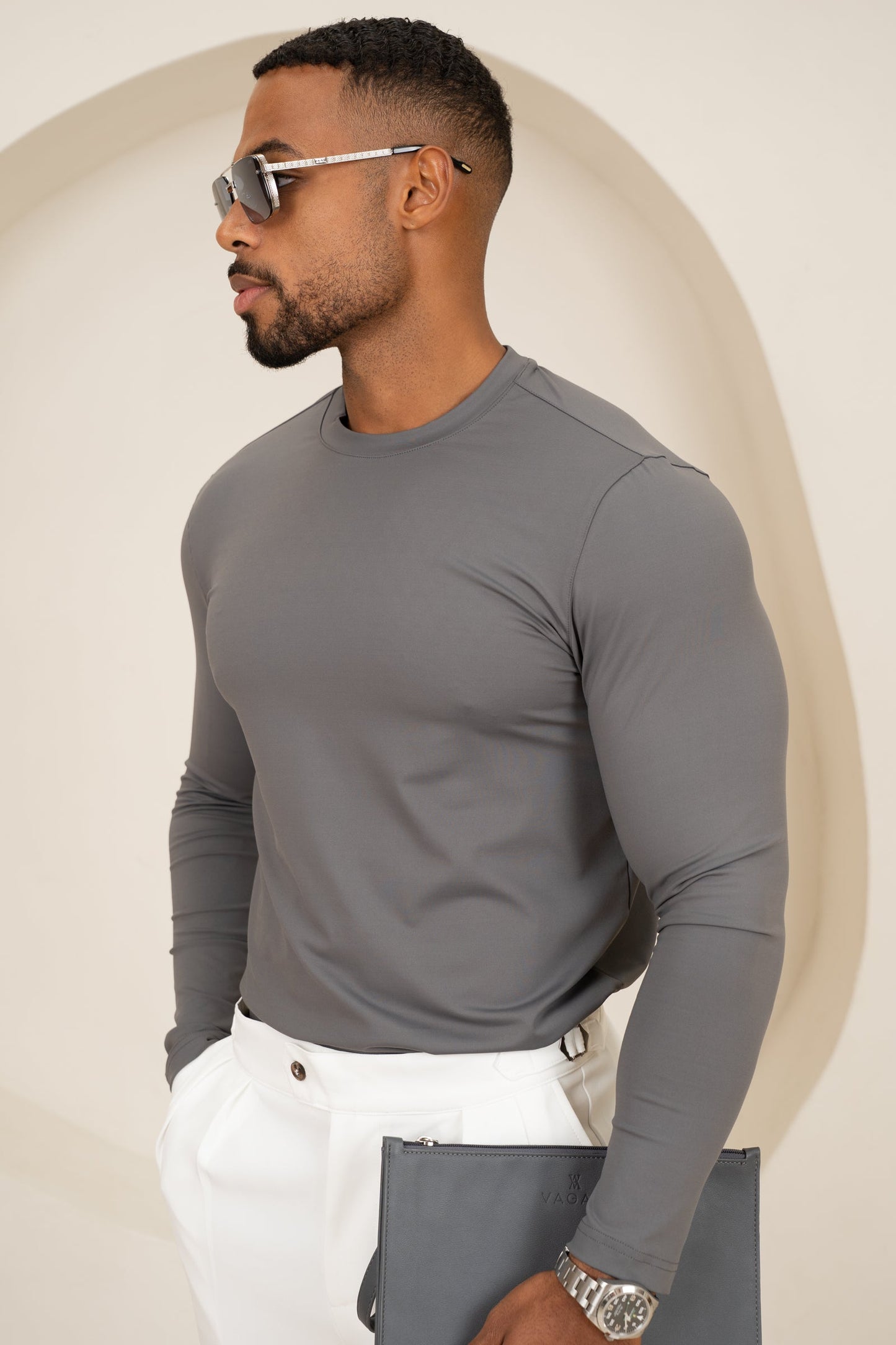 Mercerised Luxe Long Sleeve T-Shirt - Charcoal
