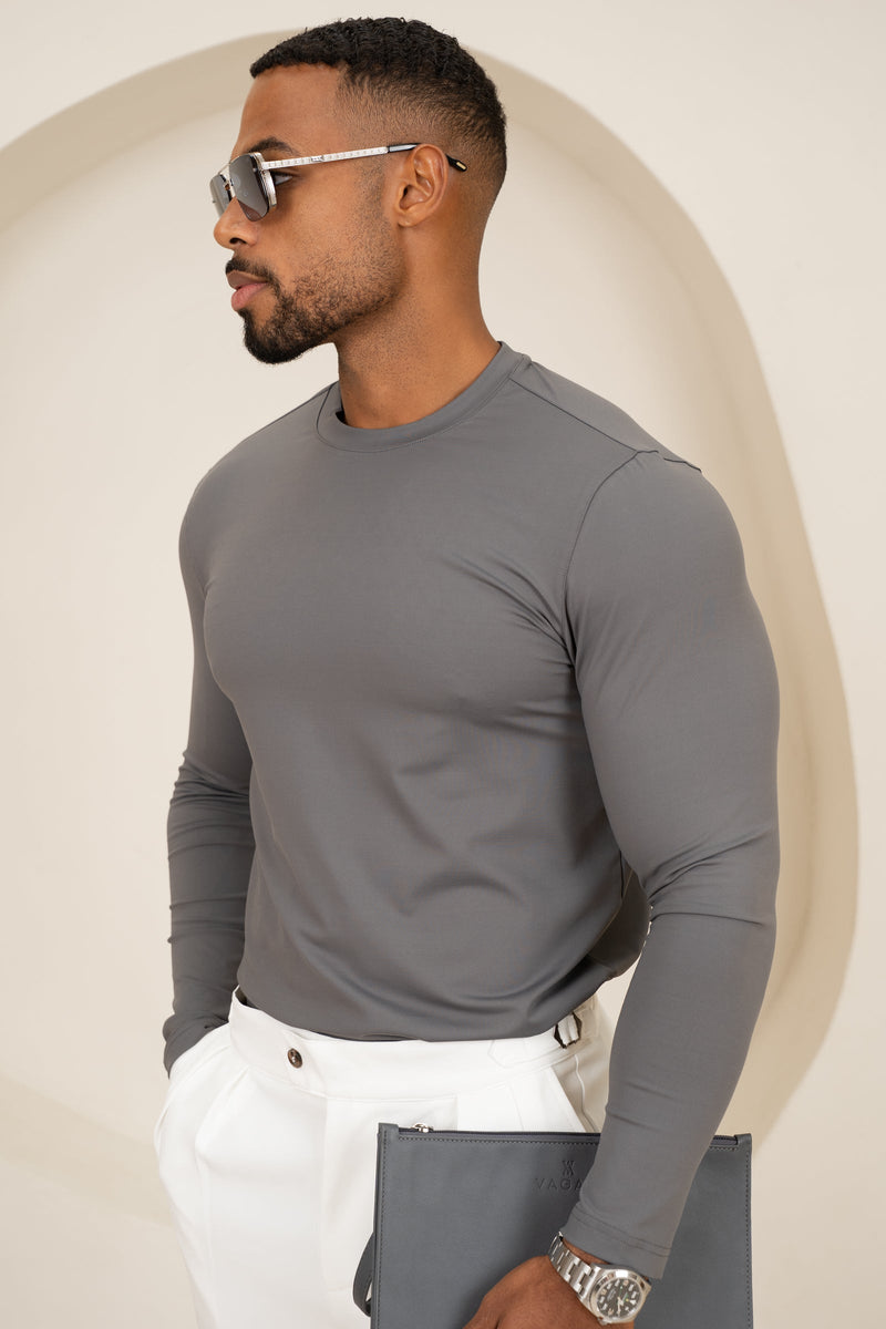 Mercerised Luxe Long Sleeve T-Shirt - Charcoal