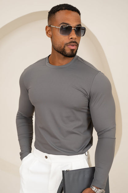 Mercerised Luxe Long Sleeve T-Shirt - Charcoal