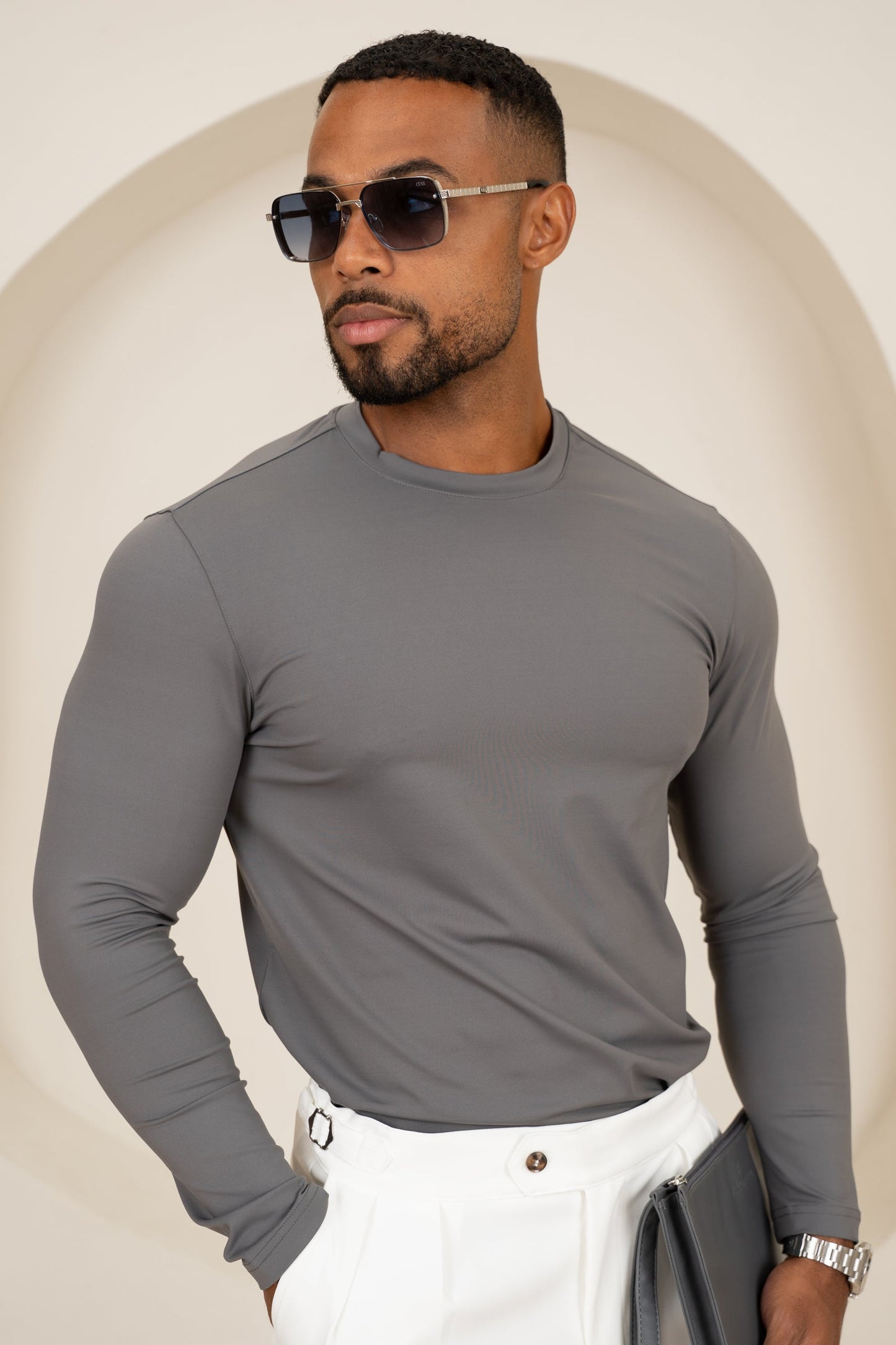 Mercerised Luxe Long Sleeve T-Shirt - Charcoal
