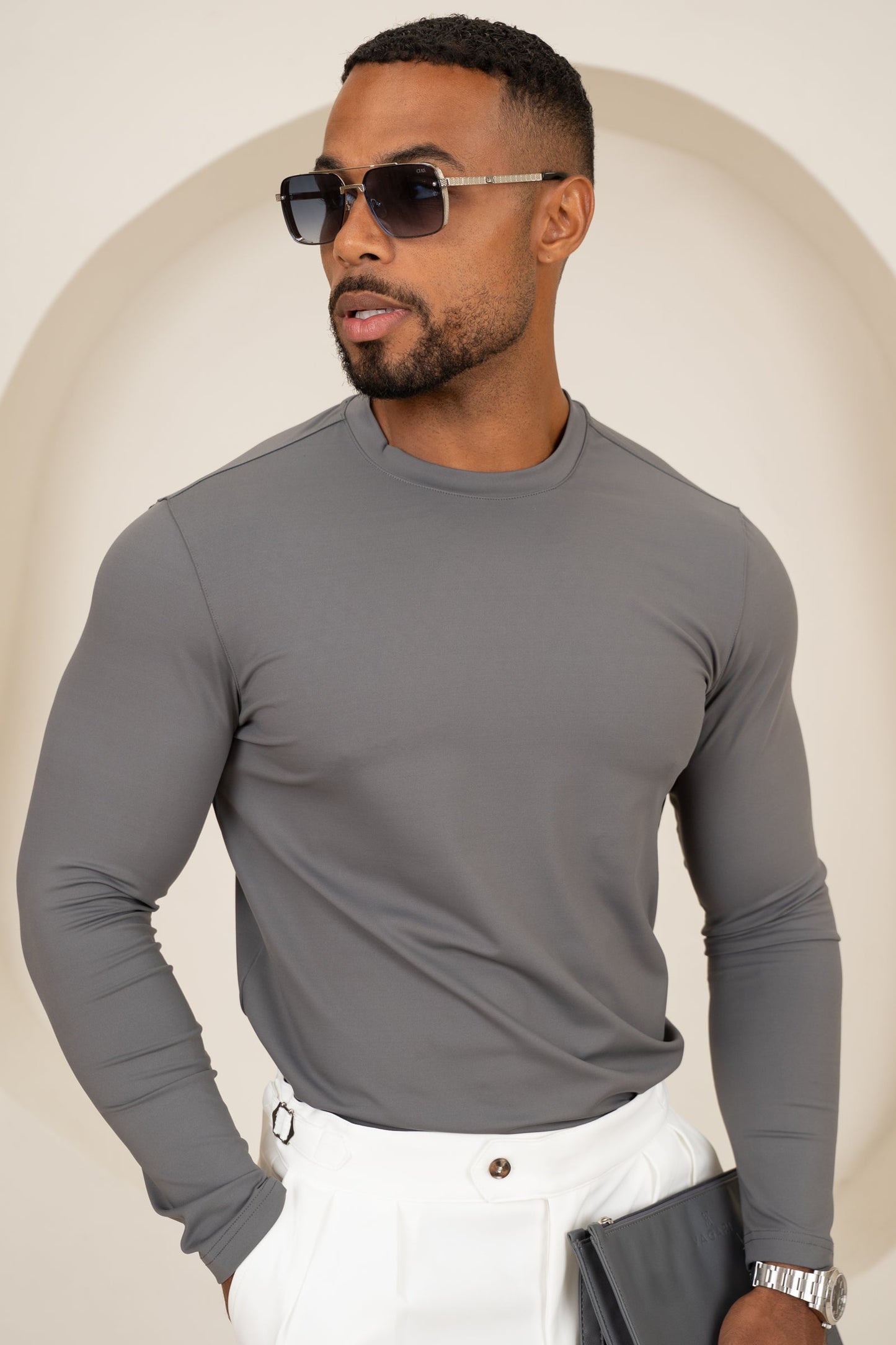 Mercerised Luxe Long Sleeve T-Shirt - Charcoal