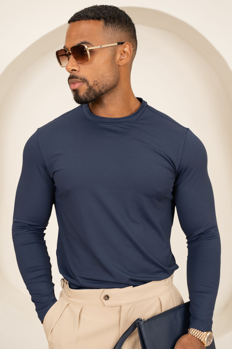 Mercerised Luxe Long Sleeve T-Shirt - Navy