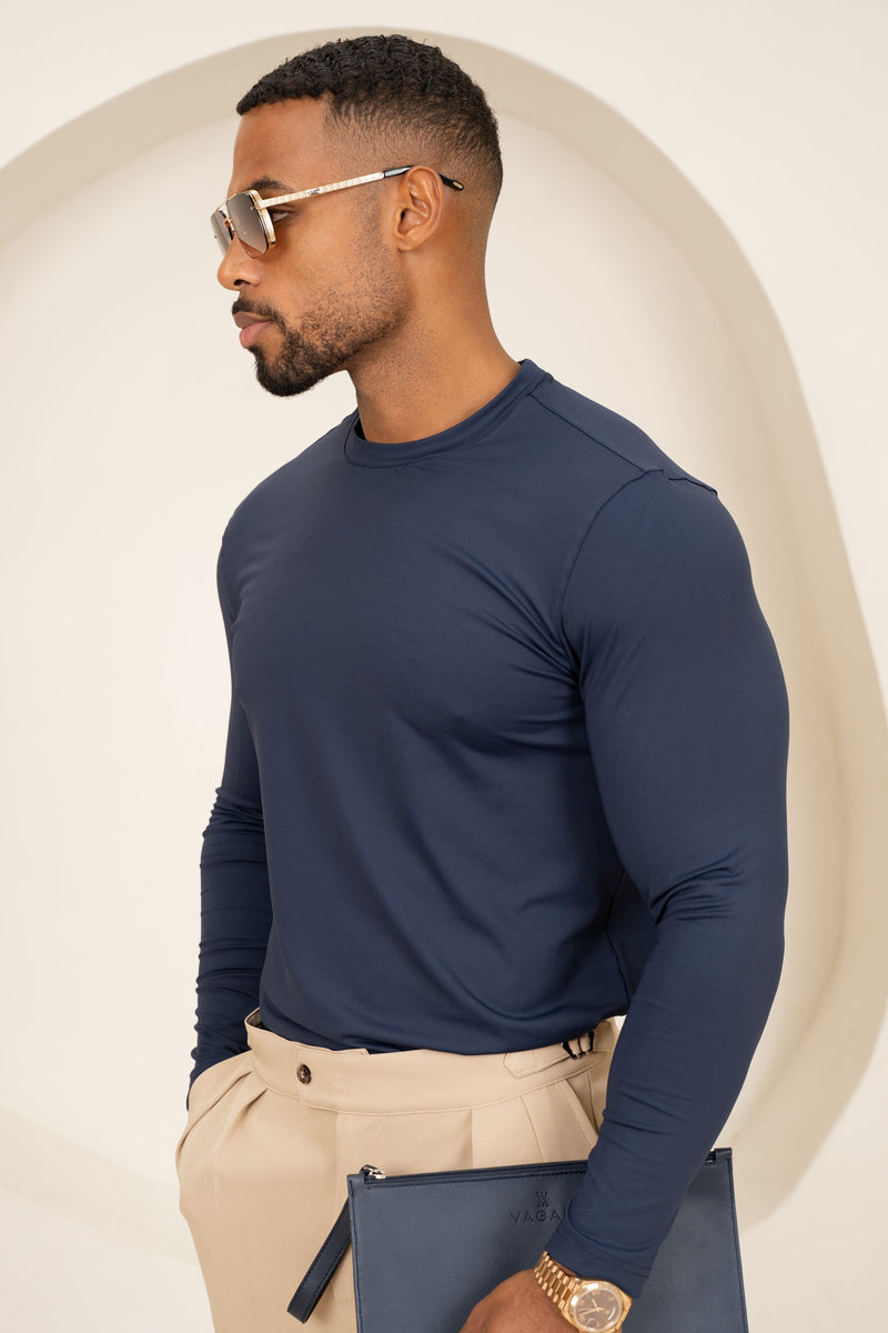 Mercerised Luxe Long Sleeve T-Shirt - Navy