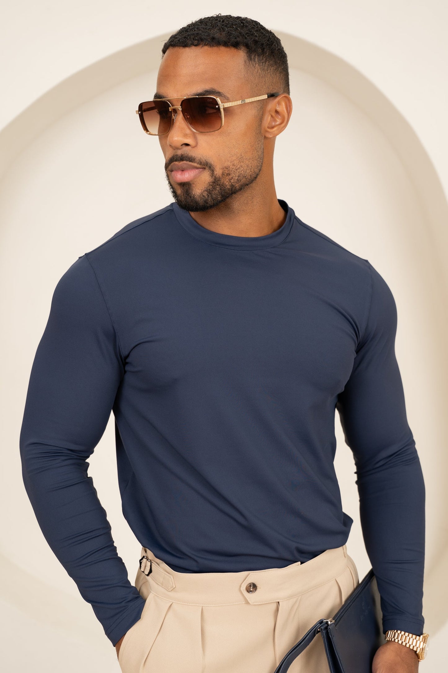 Mercerised Luxe Long Sleeve T-Shirt - Navy