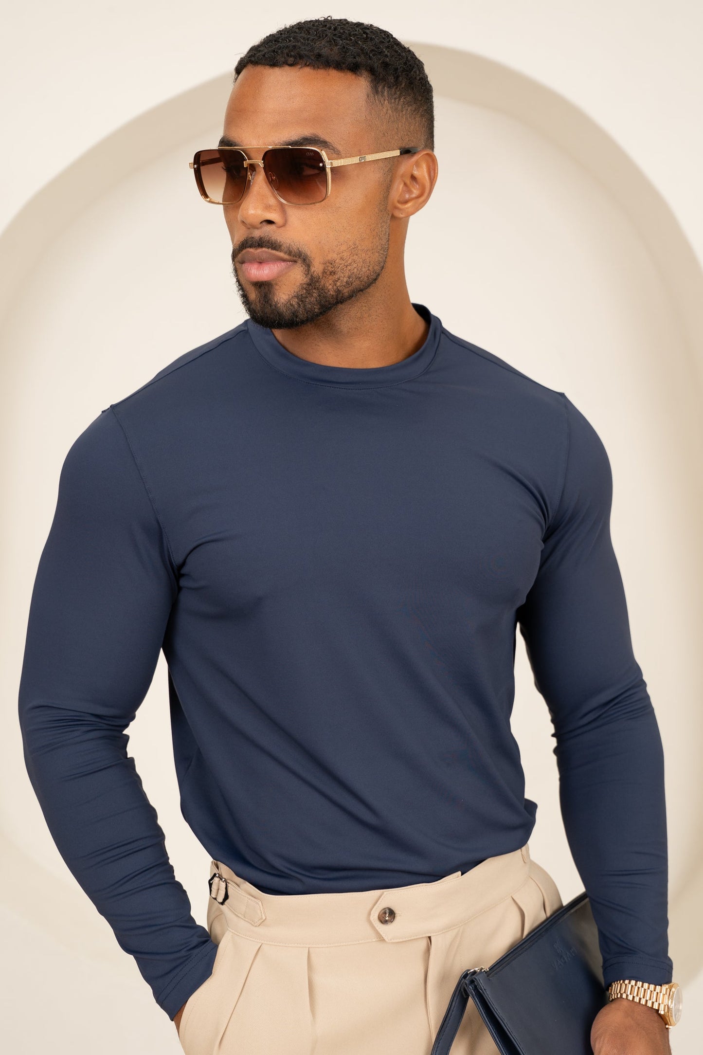 Mercerised Luxe Long Sleeve T-Shirt - Navy