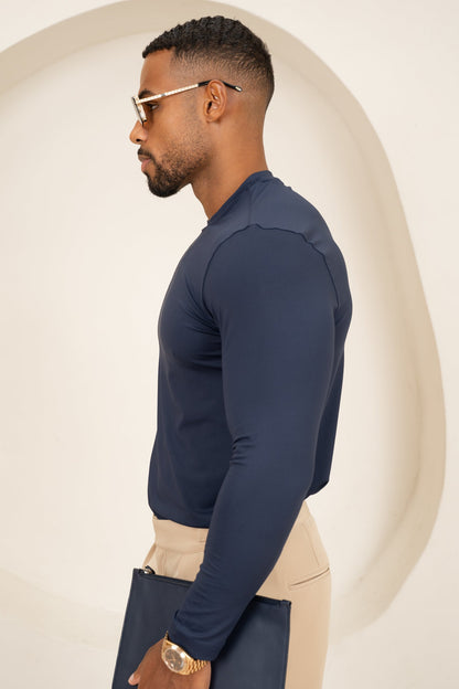 Mercerised Luxe Long Sleeve T-Shirt - Navy