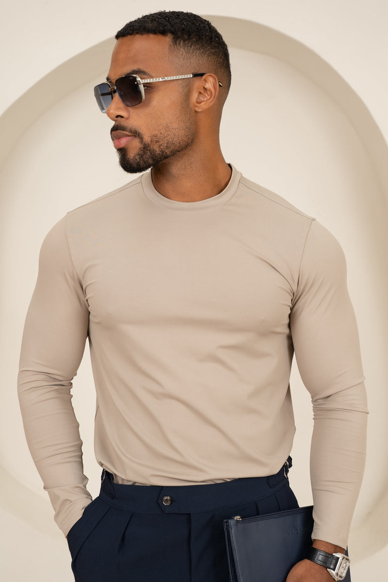 Mercerised Luxe Long Sleeve T-Shirt - Mushroom