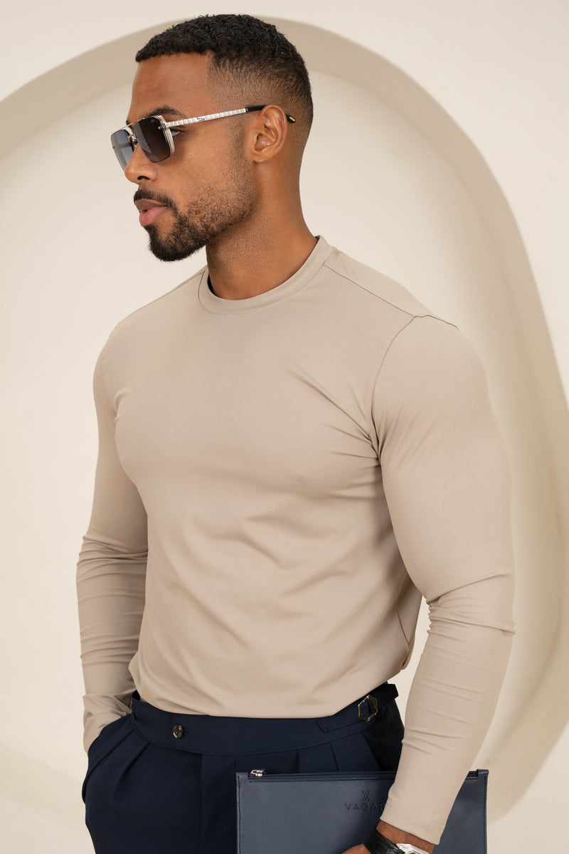 Mercerised Luxe Long Sleeve T-Shirt - Mushroom