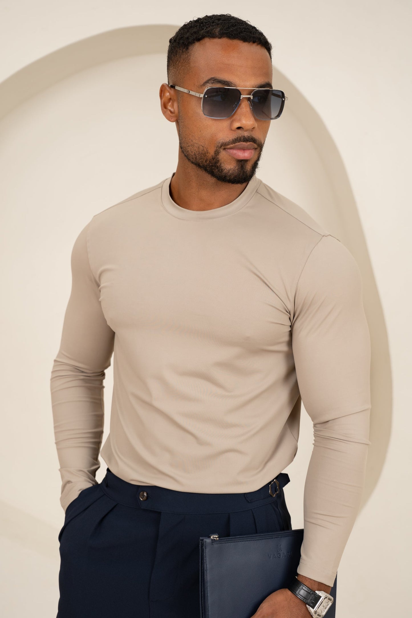 Mercerised Luxe Long Sleeve T-Shirt - Mushroom