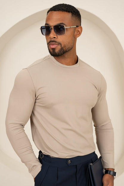 Mercerised Luxe Long Sleeve T-Shirt - Mushroom