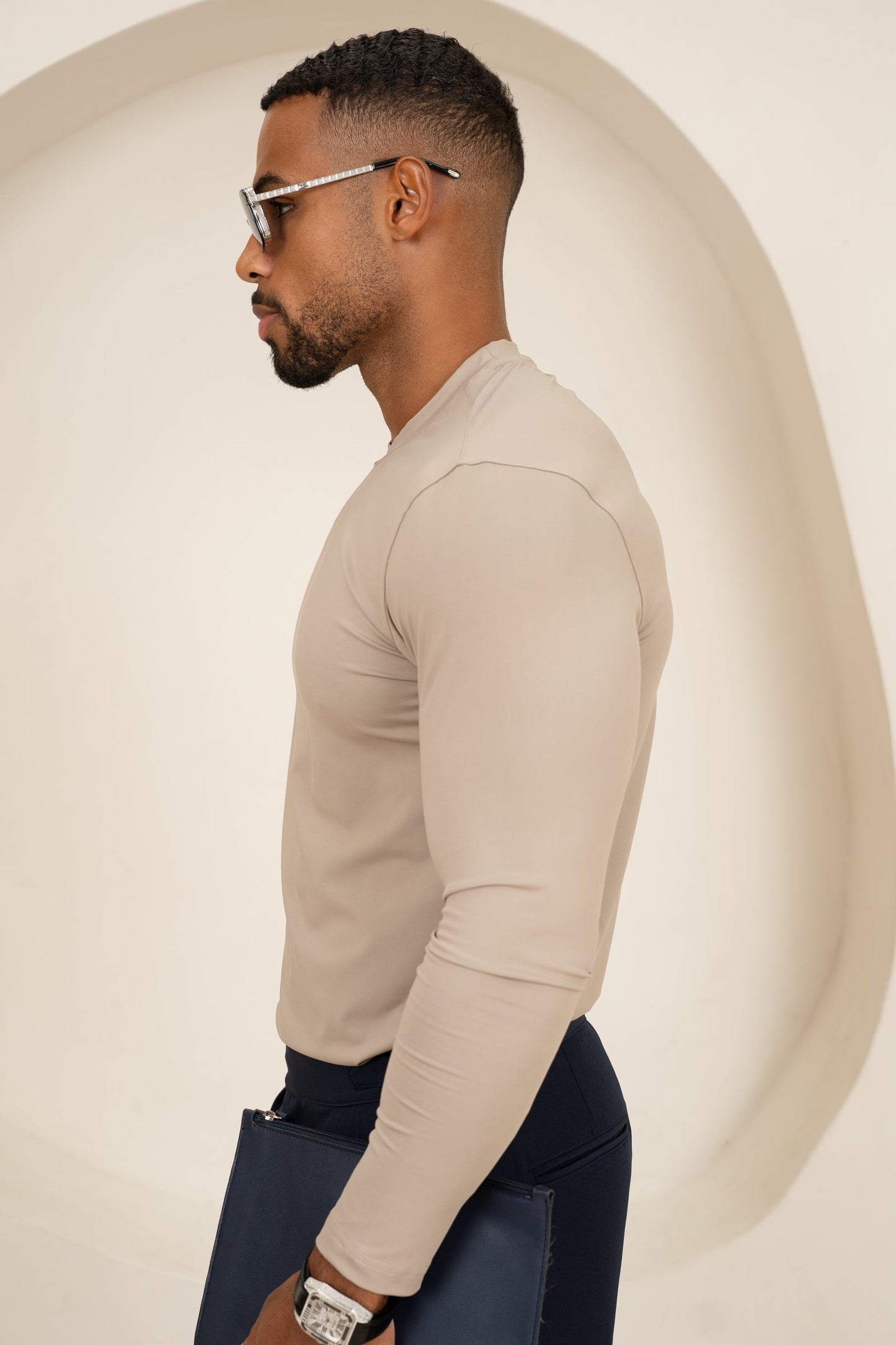 Mercerised Luxe Long Sleeve T-Shirt - Mushroom
