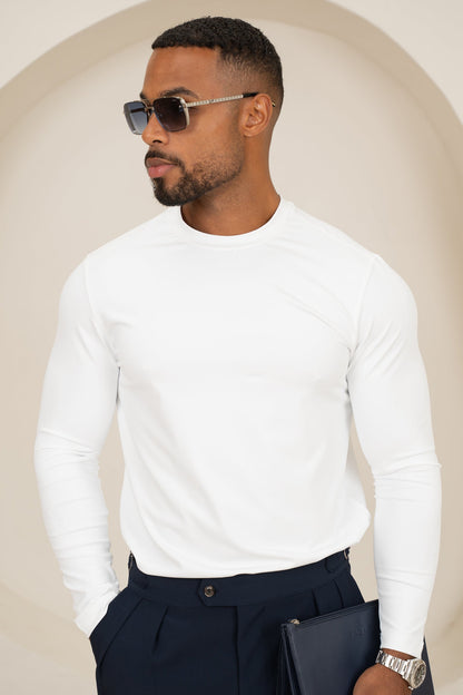 Mercerised Luxe Long Sleeve T-Shirt - White