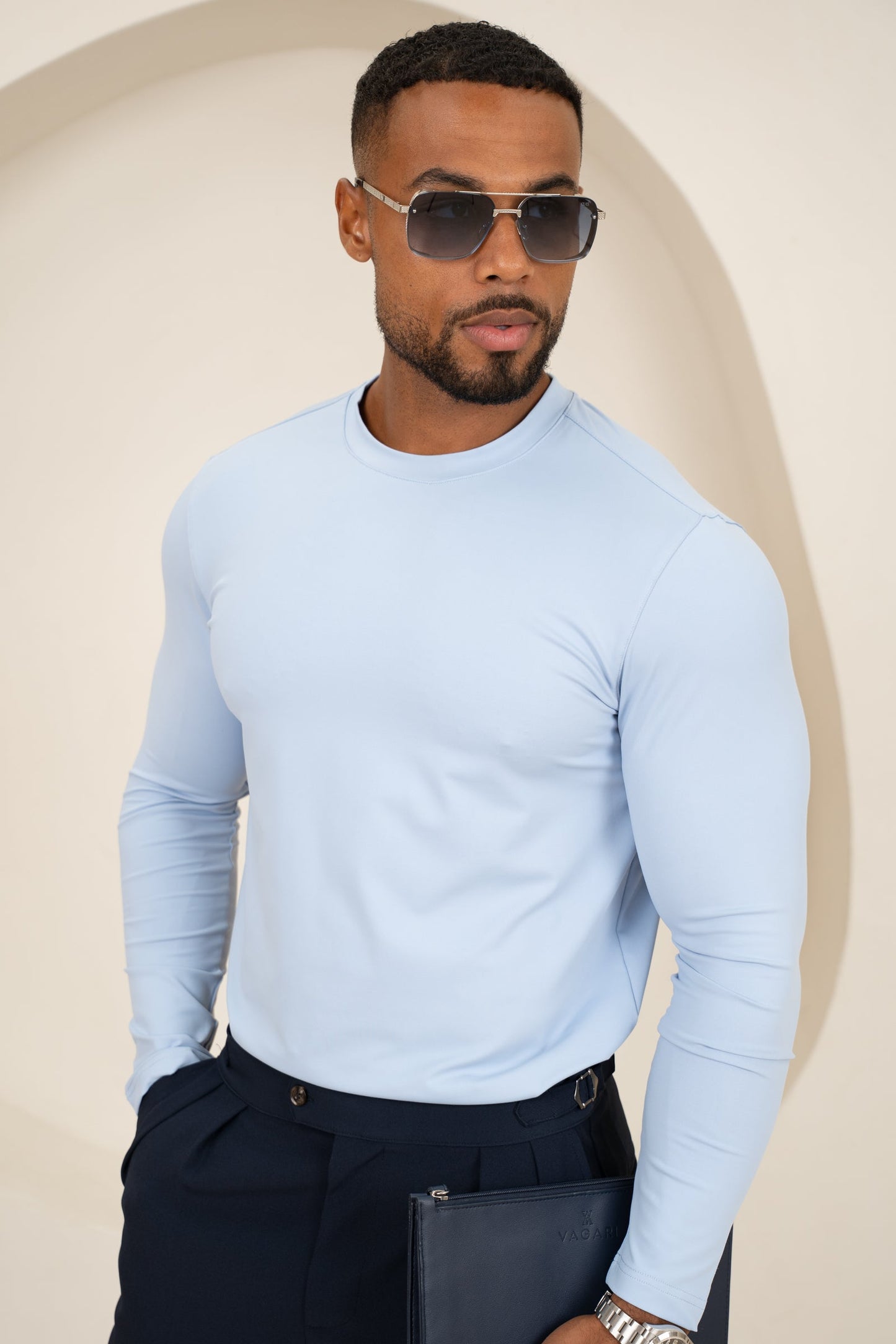 Mercerised Luxe Long Sleeve T-Shirt - Pastel Blue