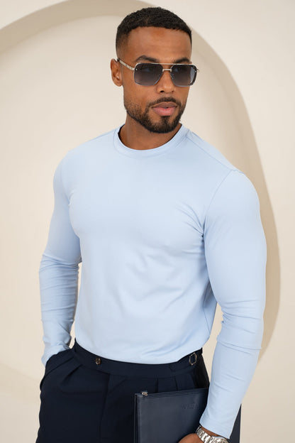 Mercerised Luxe Long Sleeve T-Shirt - Pastel Blue
