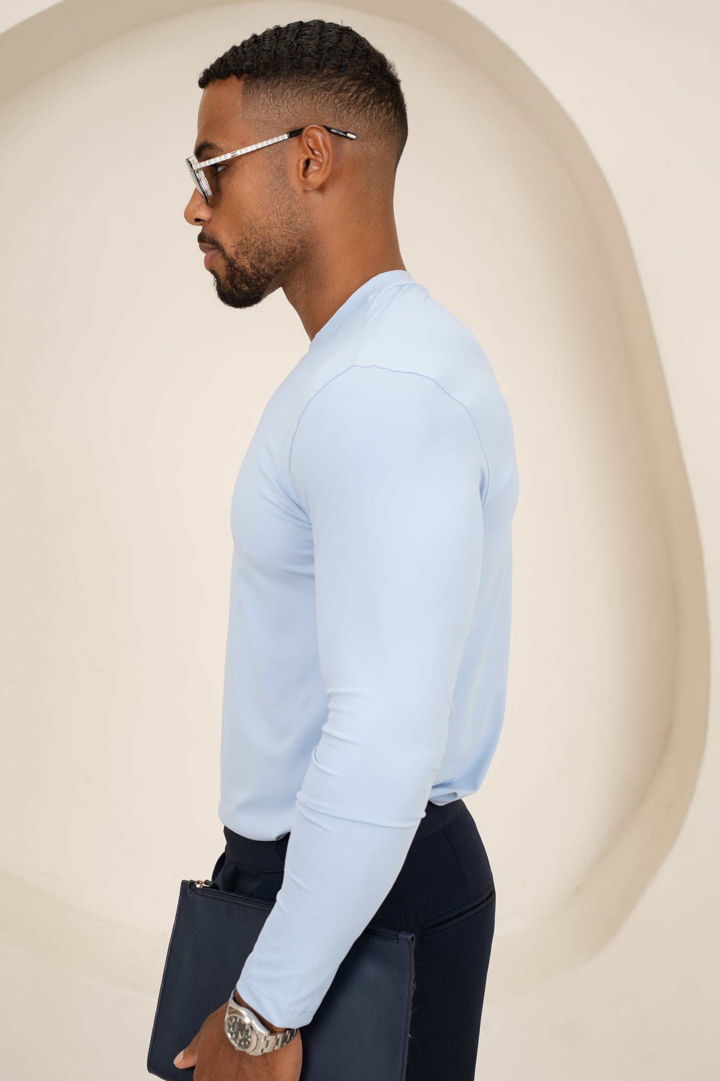 Mercerised Luxe Long Sleeve T-Shirt - Pastel Blue