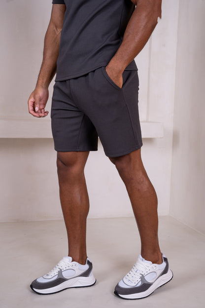 Slim Stretch Quarter Zip Polo - Charcoal