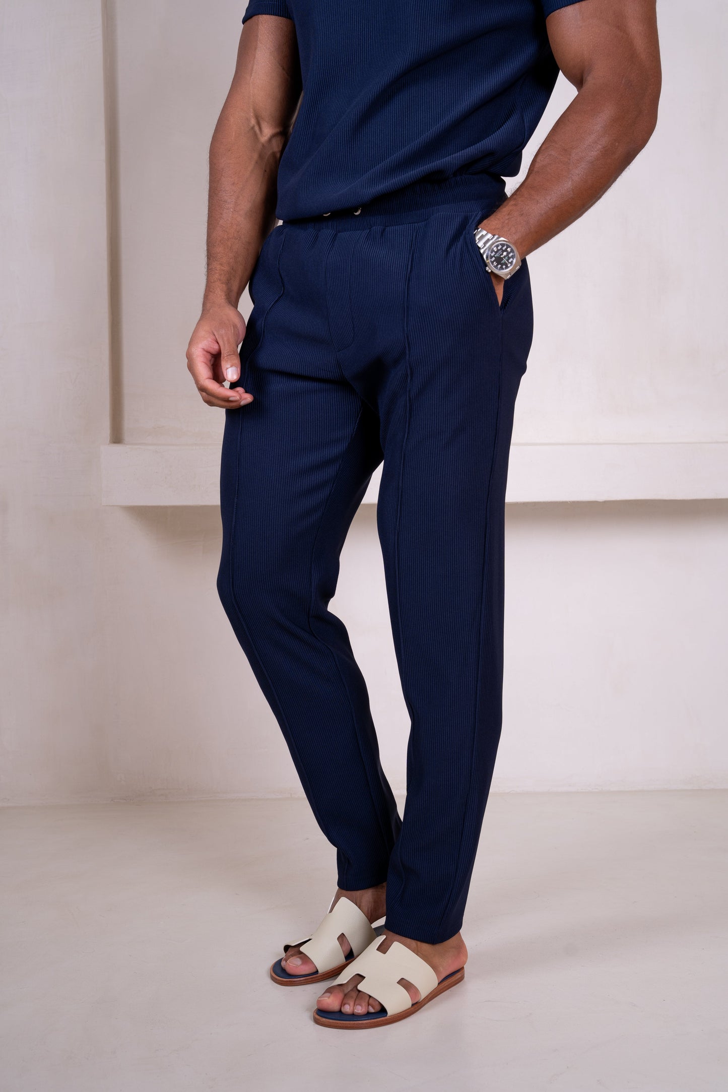 Pleated Slim Fit Trouser - Navy