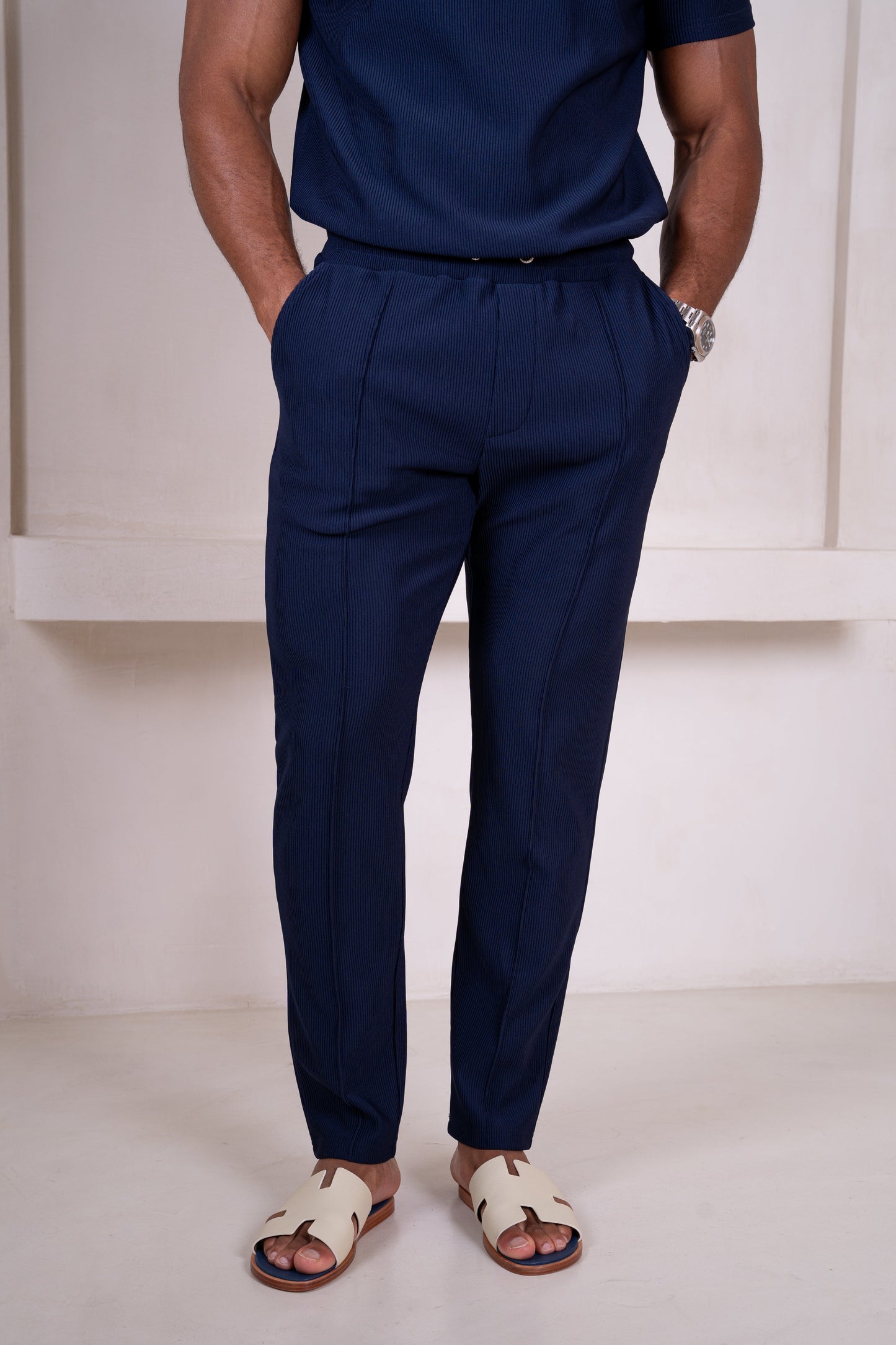 Pleated Slim Fit Trouser - Navy