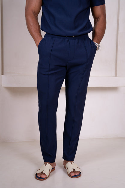 Pleated Slim Fit Trouser - Navy