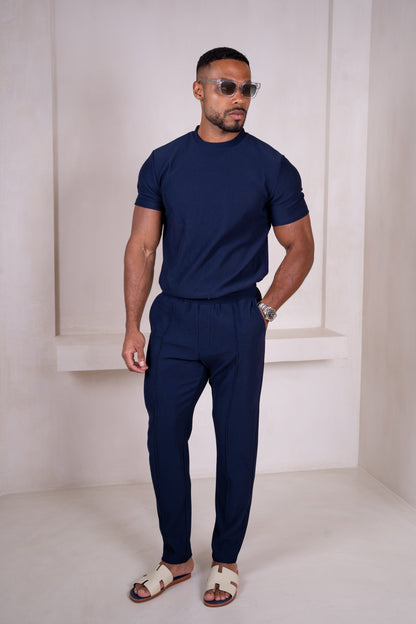 Pleated Slim Fit Trouser - Navy